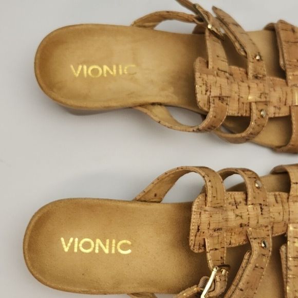 Vionic Radia Sandal Shoe 2" Wedge Heel Brown Cork Adjustable Women's 6 Slip On - Picture 9 of 16